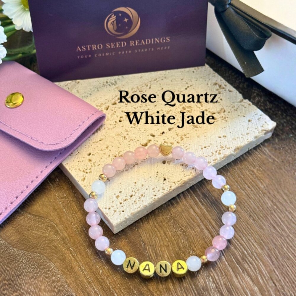 NANA Rose Quartz White Jade Crystal Bracelet 6mm Beads Jewelry Gift Ready - Picture 5 of 11